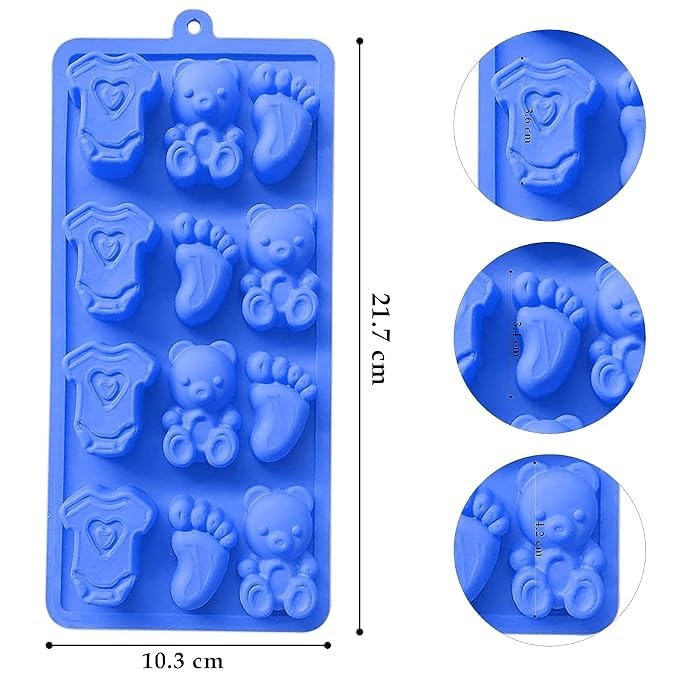 12 Cavity Bear Bodysuit Feet Silicone Candy Mold - Baby Shower Theme Chocolate Ice Cube Tray, Crayons, Fondant Cake, Mini Soap - Flexible Reusable Making Mould