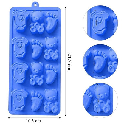 12 Cavity Bear Bodysuit Feet Silicone Candy Mold - Baby Shower Theme Chocolate Ice Cube Tray, Crayons, Fondant Cake, Mini Soap - Flexible Reusable Making Mould