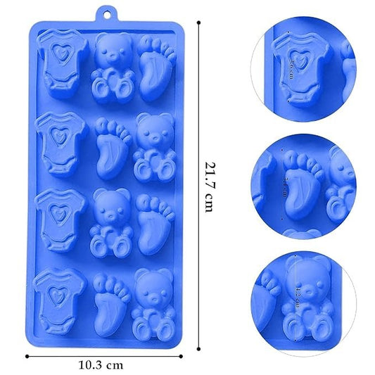 12 Cavity Bear Bodysuit Feet Silicone Candy Mold - Baby Shower Theme Chocolate Ice Cube Tray, Crayons, Fondant Cake, Mini Soap - Flexible Reusable Making Mould