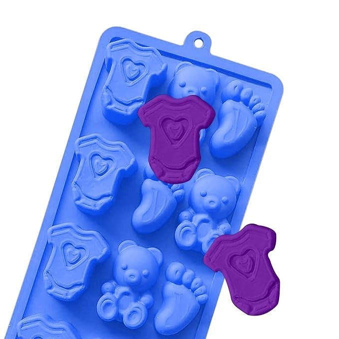 12 Cavity Bear Bodysuit Feet Silicone Candy Mold - Baby Shower Theme Chocolate Ice Cube Tray, Crayons, Fondant Cake, Mini Soap - Flexible Reusable Making Mould