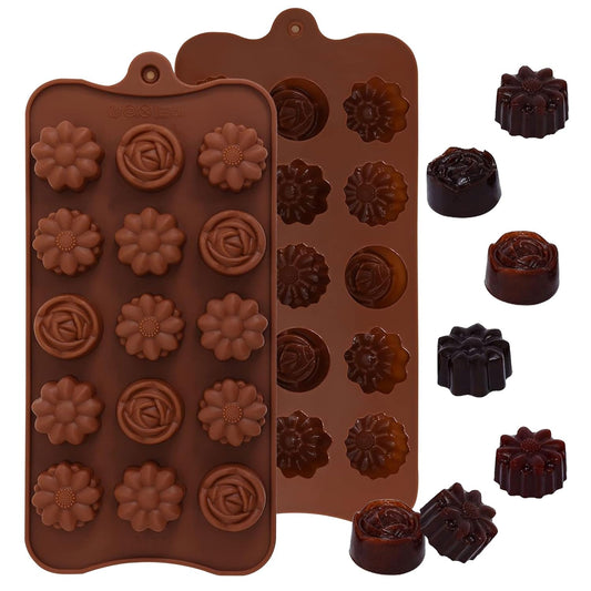 Silicone Chocolate Mould, Mix Flower Shape Candy Mold For Baking, Jelly, Fondant, Cake Decoration, Reusable Chocolate Molds