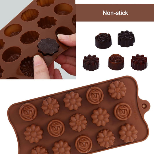 Silicone Chocolate Mould, Mix Flower Shape Candy Mold For Baking, Jelly, Fondant, Cake Decoration, Reusable Chocolate Molds