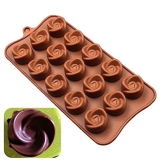 Silicone Chocolate Mould 15 Cavity Rose Shape Mould Candy Mold Baking Tools for Cake Chocolate Ice Jell-O Pack of 1