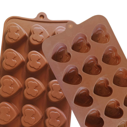 Silicone 15 Cavity Heart Kiss Shape Mold for Making Homemade Chocolate, Candy, Gummy, Jelly, Ice Cubes | Baking Mould | Candy Mould