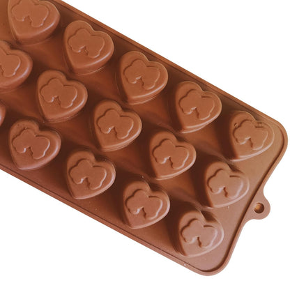 Silicone 15 Cavity Heart Kiss Shape Mold for Making Homemade Chocolate, Candy, Gummy, Jelly, Ice Cubes | Baking Mould | Candy Mould