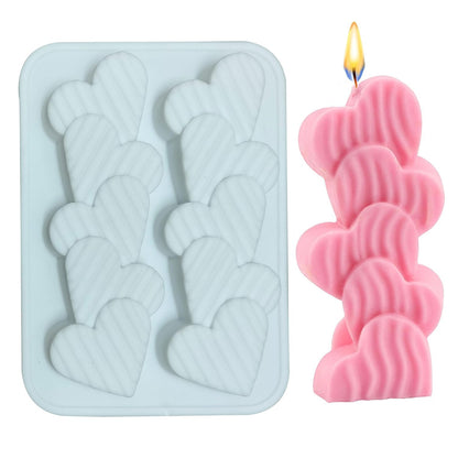 2 Cavity Stript Heart Shape Candle Mould, Joint Heart Flower Candle Mould for Candle Making Multi-Purpose Silicone Mould for Chocolate Resin soap (4.5 x 3.7 x 0.5 Inch)