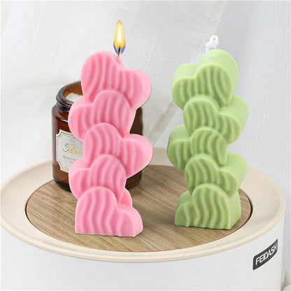 2 Cavity Stript Heart Shape Candle Mould, Joint Heart Flower Candle Mould for Candle Making Multi-Purpose Silicone Mould for Chocolate Resin soap (4.5 x 3.7 x 0.5 Inch)