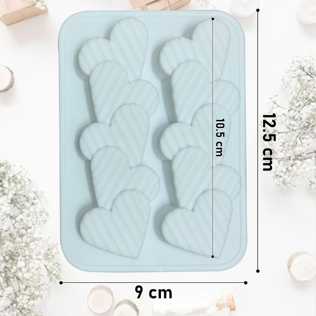 2 Cavity Stript Heart Shape Candle Mould, Joint Heart Flower Candle Mould for Candle Making Multi-Purpose Silicone Mould for Chocolate Resin soap (4.5 x 3.7 x 0.5 Inch)
