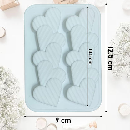 2 Cavity Stript Heart Shape Candle Mould, Joint Heart Flower Candle Mould for Candle Making Multi-Purpose Silicone Mould for Chocolate Resin soap (4.5 x 3.7 x 0.5 Inch)