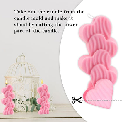 2 Cavity Stript Heart Shape Candle Mould, Joint Heart Flower Candle Mould for Candle Making Multi-Purpose Silicone Mould for Chocolate Resin soap (4.5 x 3.7 x 0.5 Inch)