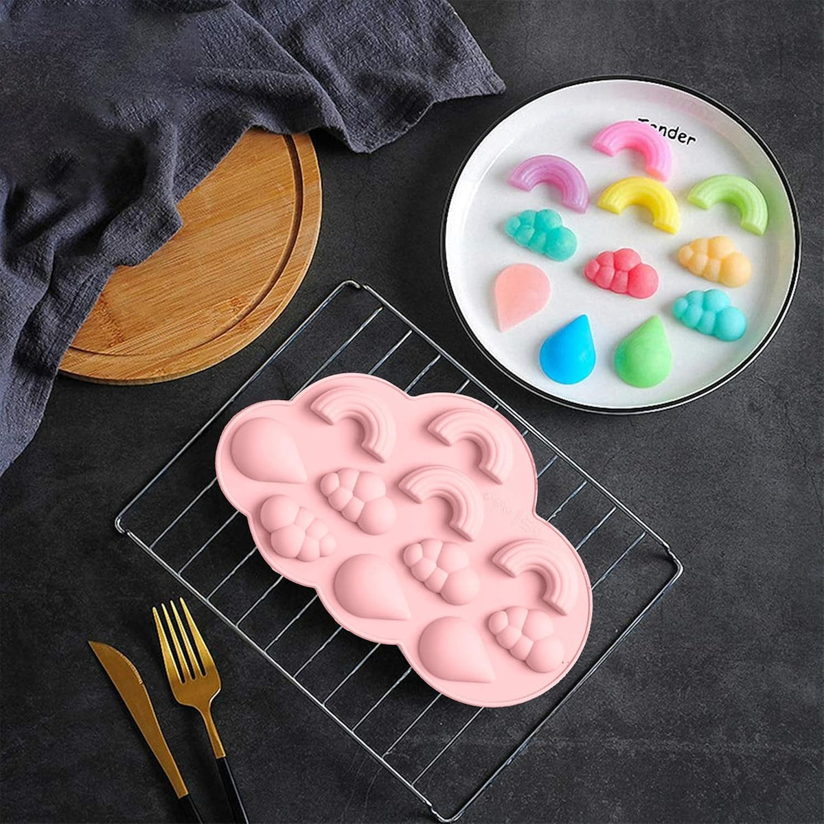Silicone Rainbow Shape Chocolate Mold |Weather Theme Mould for Cake Decoration |Ice Cube Tray |Baking Mould for Chocolate, Hard Candy, Ice Cubes, Gummy, Chocolate, Toffee