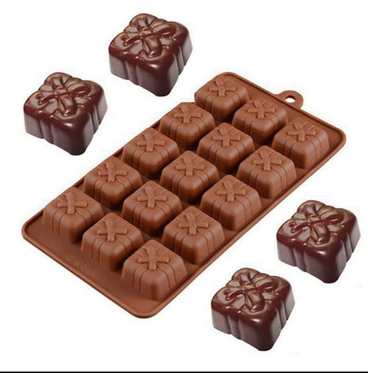 Chocolate Mould Gift Box Making Silicone Chocolate Mold for Cake, Brownie Topper, Hard & Soft Candies, Gummy, Jelly, Keto Fat Bombs Square Shapes in Brown Trays