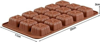Chocolate Mould Gift Box Making Silicone Chocolate Mold for Cake, Brownie Topper, Hard & Soft Candies, Gummy, Jelly, Keto Fat Bombs Square Shapes in Brown Trays