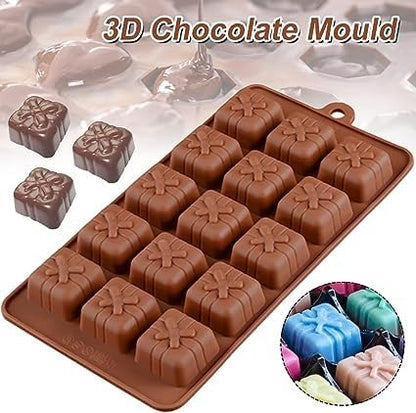 Chocolate Mould Gift Box Making Silicone Chocolate Mold for Cake, Brownie Topper, Hard & Soft Candies, Gummy, Jelly, Keto Fat Bombs Square Shapes in Brown Trays