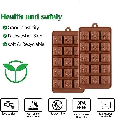Chocolate Mould Gift Box Making Silicone Chocolate Mold for Cake, Brownie Topper, Hard & Soft Candies, Gummy, Jelly, Keto Fat Bombs Square Shapes in Brown Trays