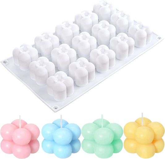 3D Bubble Candle Molds - 15 Cavity 4 Bubble Cube Silicone Mold for Candles Soap Making, Bubble Cake Mold for Baking Dessert Mousse Cake Jelly Ice Cream