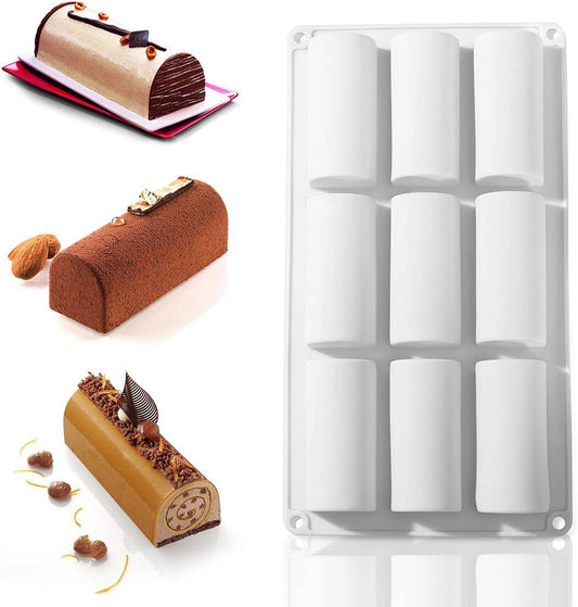 9 Cavities Silicone Roll Mold Log Delicate Chocolate Desserts Twinkie Tea-time Cake Polvoron Candy Pastries Molds White