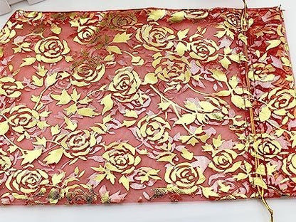 10x14 CM | Printed Organza Potli Bags | Red Colour | Candy Bag |Pack of 10