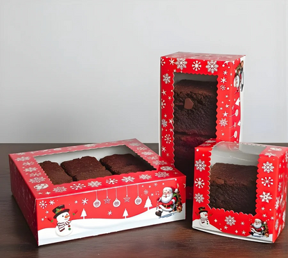 Christmas Special 1, 2 & 4 Brownie Boxes (Red Colour) | Pack of 10 | 1, 2 & 4 Christmas Brownie Boxes set of 10