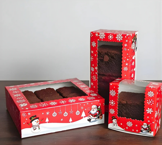 Christmas Special 1, 2 & 4 Brownie Boxes (Red Colour) | Pack of 10 | 1, 2 & 4 Christmas Brownie Boxes set of 10