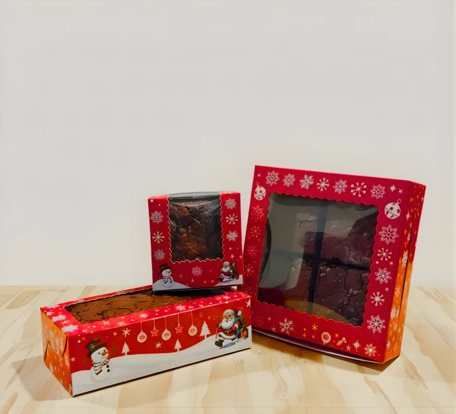 Christmas Special 1, 2 & 4 Brownie Boxes (Red Colour) | Pack of 10 | 1, 2 & 4 Christmas Brownie Boxes set of 10