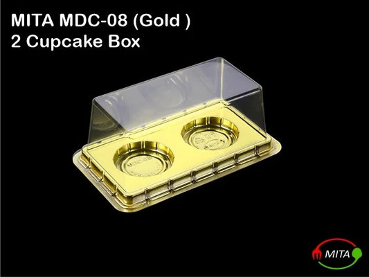 2 Cupcake Pastry Box Gold (MDC-08) Pack of 25 | 2 Cupcake PVC Boxes