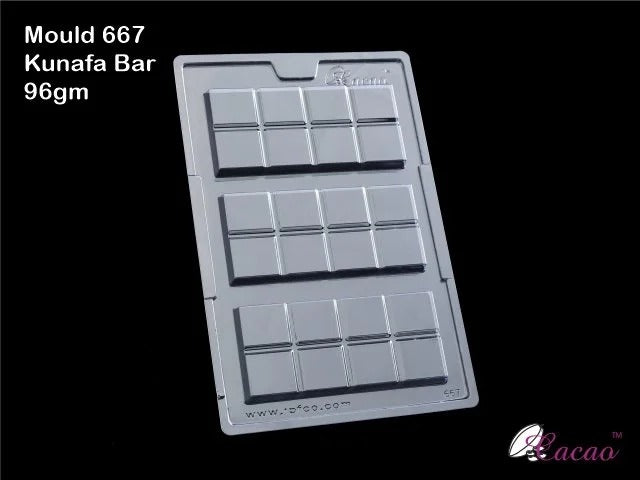 DUBAI KUNAFA CHOCOLATE BAR (96gm) Mould 667 | Kunafa Chocolate Bar Cacao Mould