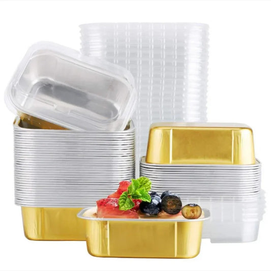 Aluminum Foil Baking Containers with Transparent Lid | Rectangle Tins | Bake N Serve | Pack of 10