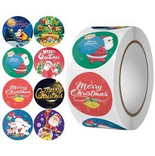 Merry Christmas 1 inch Sticker Roll Assorted Designs | 1 Inch Merry Christmas Round Stickers (500 pcs)