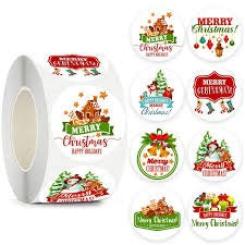 Merry Christmas 1 inch Sticker Roll Assorted Designs | 1 Inch Merry Christmas Round Stickers (500 pcs)