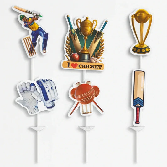 Cricket Theme Paper Cake Toppers | Cricket Gamer Decorations | Cricket Inspired Cake Toppers | Pack of 6