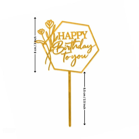 Premium Acrylic Happy Birthday Cake Toppers | Geometric & Floral Script Designs (Pack of 2)