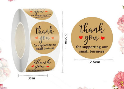 1 Inch Kraft Theme Thank You Stickers | 500 Stickers | Pack of 1