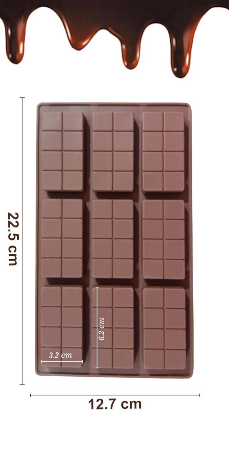 9 Cavity Small Kunafa Bar Mold for Homemade Chocolates, Candy, Desserts & Baking