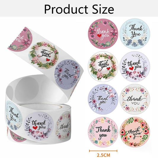 1 Inch Thank You Stickers | Thank You Stickers - 500pcs Round Floral Tags, Glass Self-Adhesive & Waterproof With Beautiful Design,Cute for Giveaways, Envelope Seals,Party Gift Wrap Bag,25 x 25 mm Round