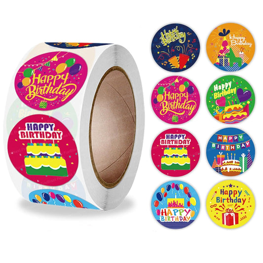 1 inch Round Shape Happy Birthday 500 Stickers for Small Business, Self Adhesive Decoration Stickers for School/Birthday