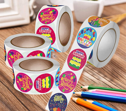 1 inch Round Shape Happy Birthday 500 Stickers for Small Business, Self Adhesive Decoration Stickers for School/Birthday