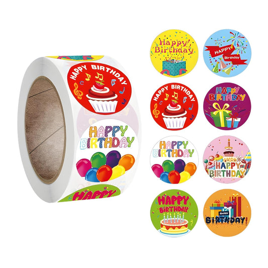 1 inch Round Shape Happy Birthday 500 Stickers for Small Business, Self Adhesive Decoration Stickers for Birthday