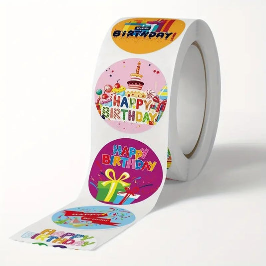 1 inch Round Shape Happy Birthday 500 Stickers for Small Business, Self Adhesive Decoration Stickers for Birthday