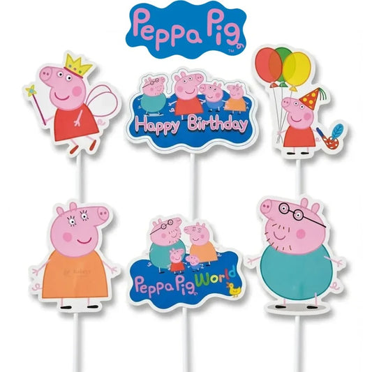 Peppa Pig Cake Toppers | Birthday Party Decor | Birthday Cake Decor | Pack of 6
