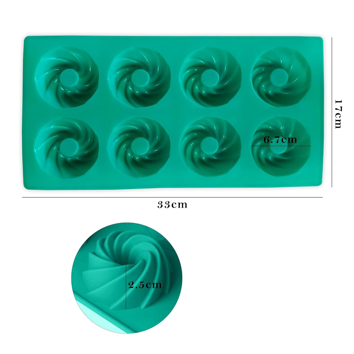 Silicone 8 Cavity Donut Baking Pan|Spiral Donut Cake Mousse Mold| Non Stick Mould for Perfect Shaped Donuts, Muffin, Cake, Biscuit, Bagels - Pack of 1