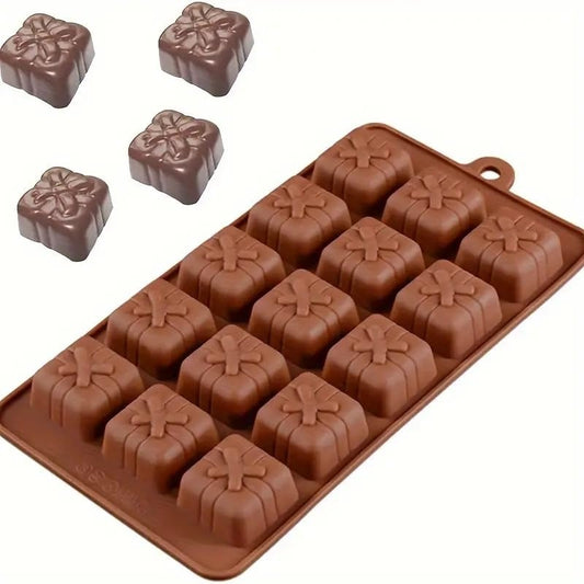 15 Cavity Present Box Design Mold | Christmas Chocolate Mold | Baking Jelly Molds | Cake Decoration with Shapes of Gift Box | Candy Making Mold