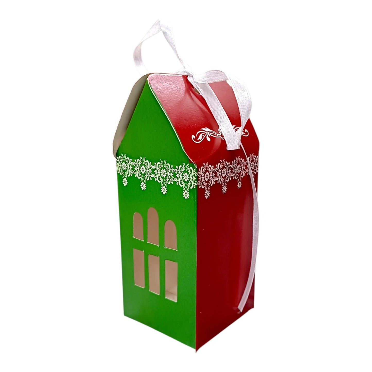 Christmas Theme Goodie Box (Pack of 5) multiple purpose use for chocolates, candles & cupcakes | Merry Christmas Hut Chocolate Box with Ribbon