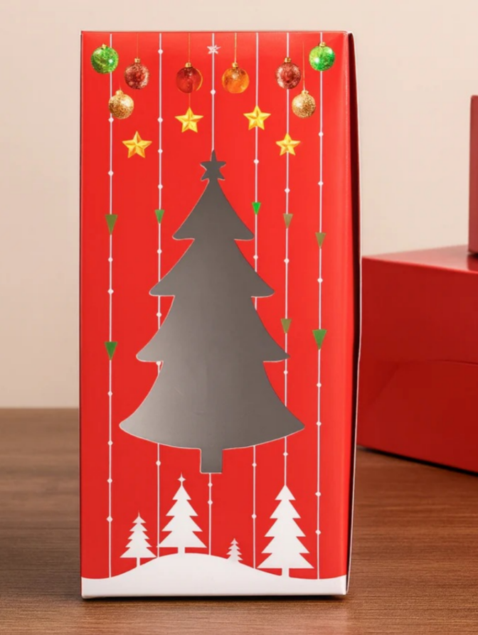 Rectangular Christmas Plum Cake Gift Box | Tree Cut-Out Window Design | Pack of 5