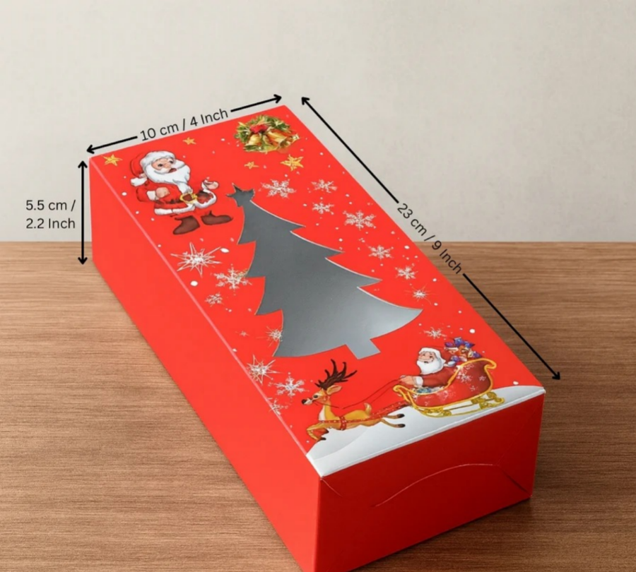 Rectangular Christmas Plum Cake Gift Box | Tree Cut-Out Window Design | Pack of 5
