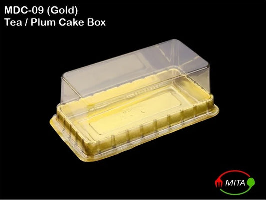 Tea Cake Pastry Box Gold (MDC-09) Pack of 10 & 25 Plum Cake PVC Boxes