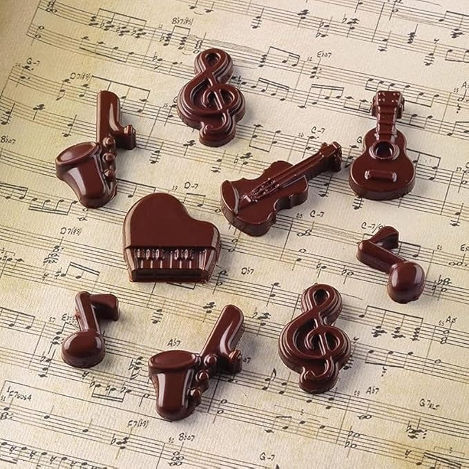 Musical Instrument Silicone Mould | 15-Cavity Music Theme Mold with Guitar, Piano, Violin & Notes Design for Chocolate, Ice, Jelly, Soap & Candle Making