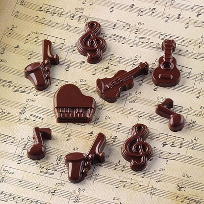 Musical Instrument Silicone Mould | 15-Cavity Music Theme Mold with Guitar, Piano, Violin & Notes Design for Chocolate, Ice, Jelly, Soap & Candle Making