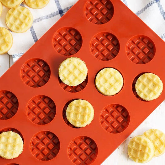 16 Cavity Silicone Mini Round Waffle Mould | Non-Stick Food Grade Silicone Baking Mold for Mini Waffles, Cookies, Chocolates, Candy & Desserts