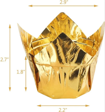 Gold Tulip Cup | Pack of 50 | Muffin Cup | Cupcake Liners (Set of 10)